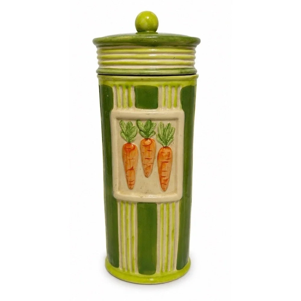 Vintage Ceramic Pasta Keeper Canister Container Carrots‎ Embossed Spaghetti